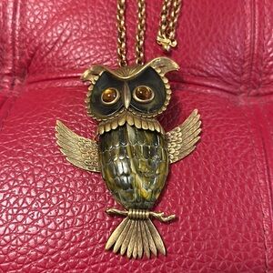 Mid Century huge Owl moving body necklace